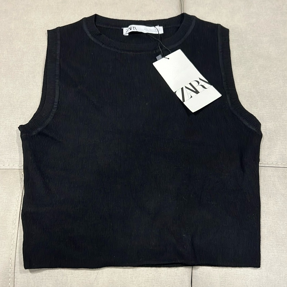 NWT ZARA sleeveless sweater Womens L black